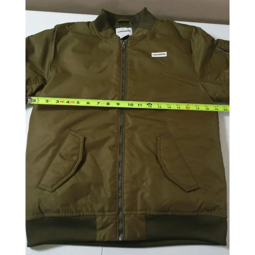 Converse Unisex XL Olive Green Bomber Jacket MA-1 Flight Zip Coat Youth 13-15